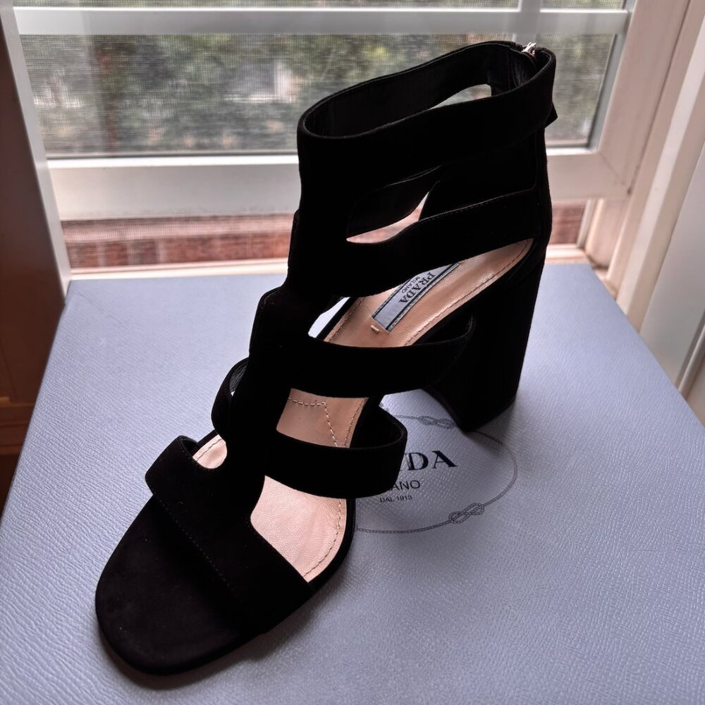 Prada Black Velvet Block Heels